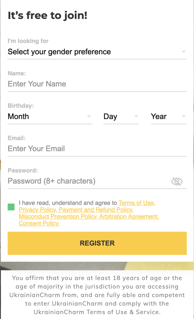Ukrainiancharm Sign Up Form