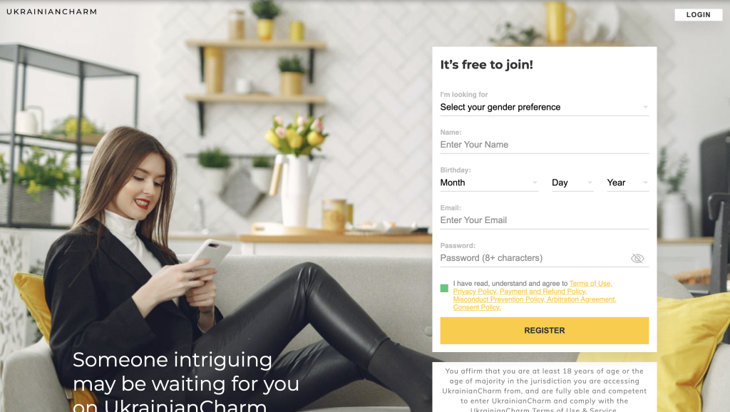 Ukraininancharm Sign Up Page
